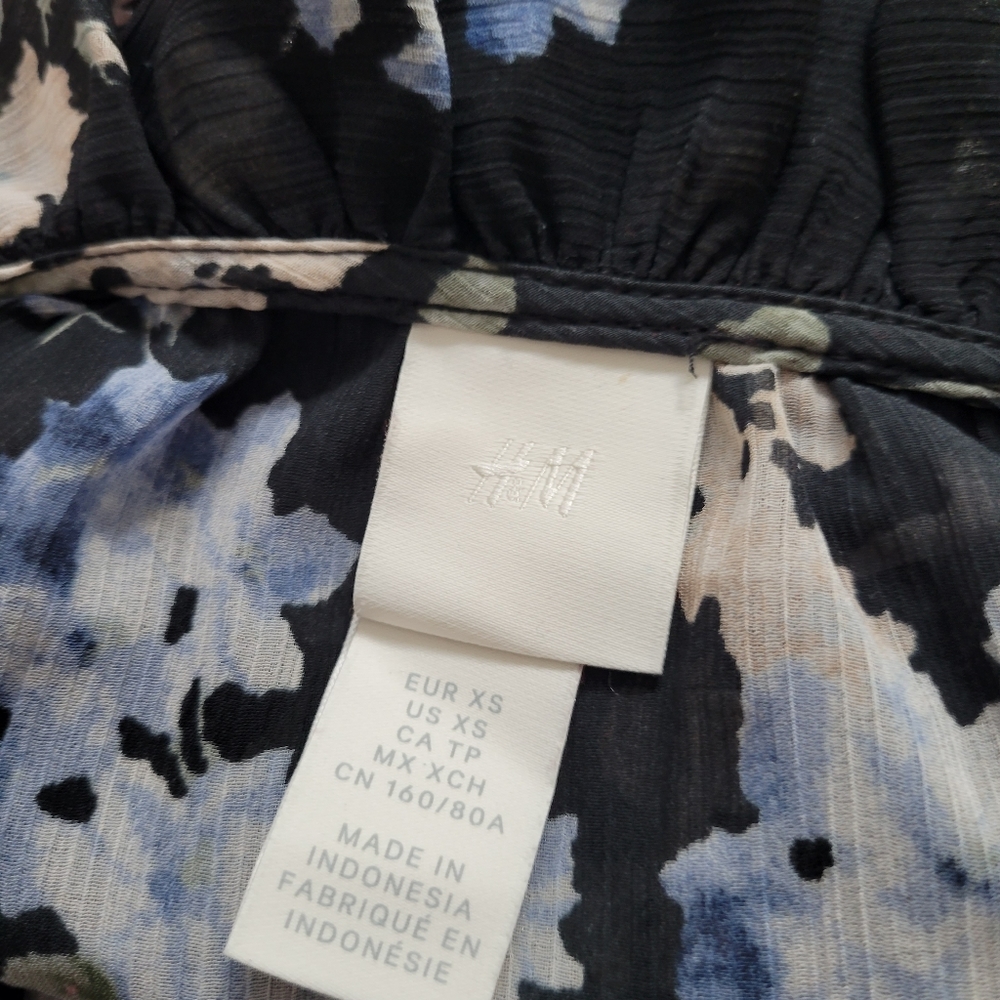 H&M Long Chiffon Ruffle Floral Dress Black Sz xs - Picture 5 of 6